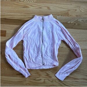 Pastel pink full zipper sweater J rhinestone detail rose monogram extra small XS